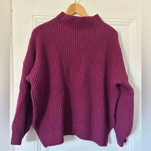 cupcakes & cashmere Cotton Magenta Ribbed Mock Sweater